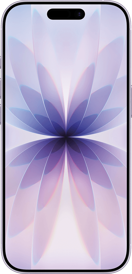 iPhone 14 Pro with an abstract purple floral wallpaper.