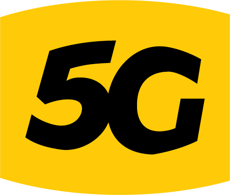 Black "5G" text on a curved yellow background.