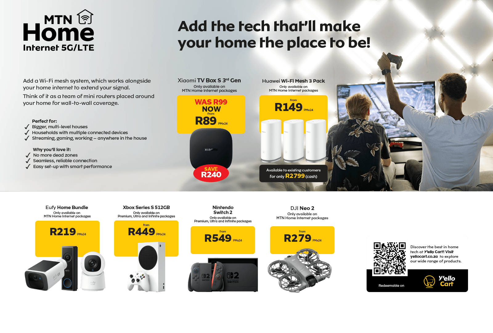 MTN Home Internet 5G/LTE ad with mesh systems, smart devices, and gaming consoles.