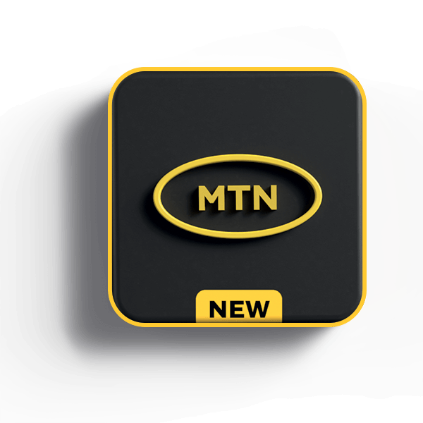 MTN app icon: dark grey, yellow 'MTN' logo, and 'NEW' tag.