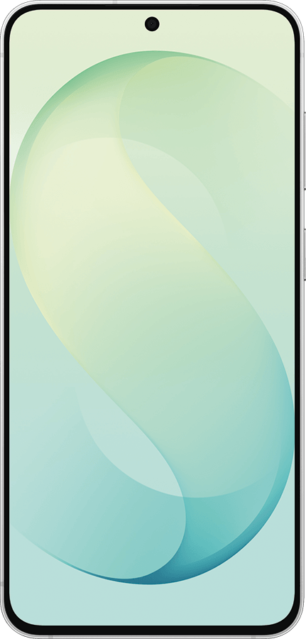 A modern smartphone featuring a light green and blue abstract wallpaper on its screen.