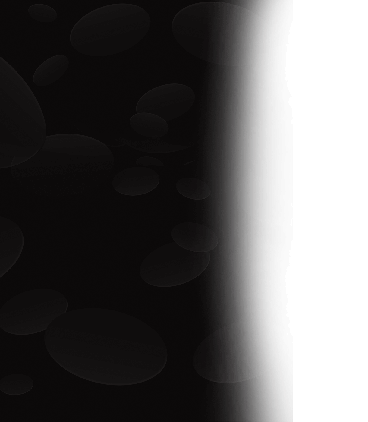 Abstract: Dark gray ovals on black, with a textured vertical bar and jagged edge on the right.