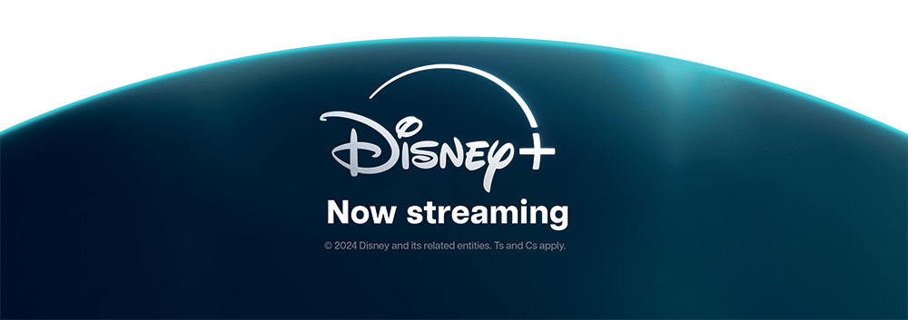 Disney+ logo, "Now streaming" text, and 2024 copyright on a dark blue background.