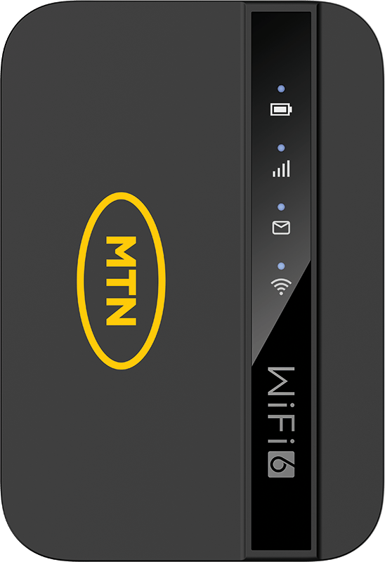 MTN WiFi 6 mobile hotspot with status indicators.