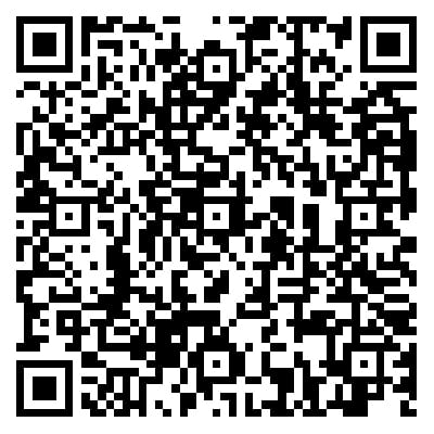 A black and white QR code, which typically encodes information like a URL or text.