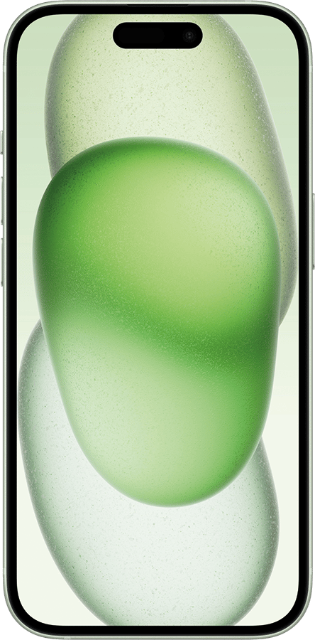 iPhone with abstract, frosted green shapes on its screen.