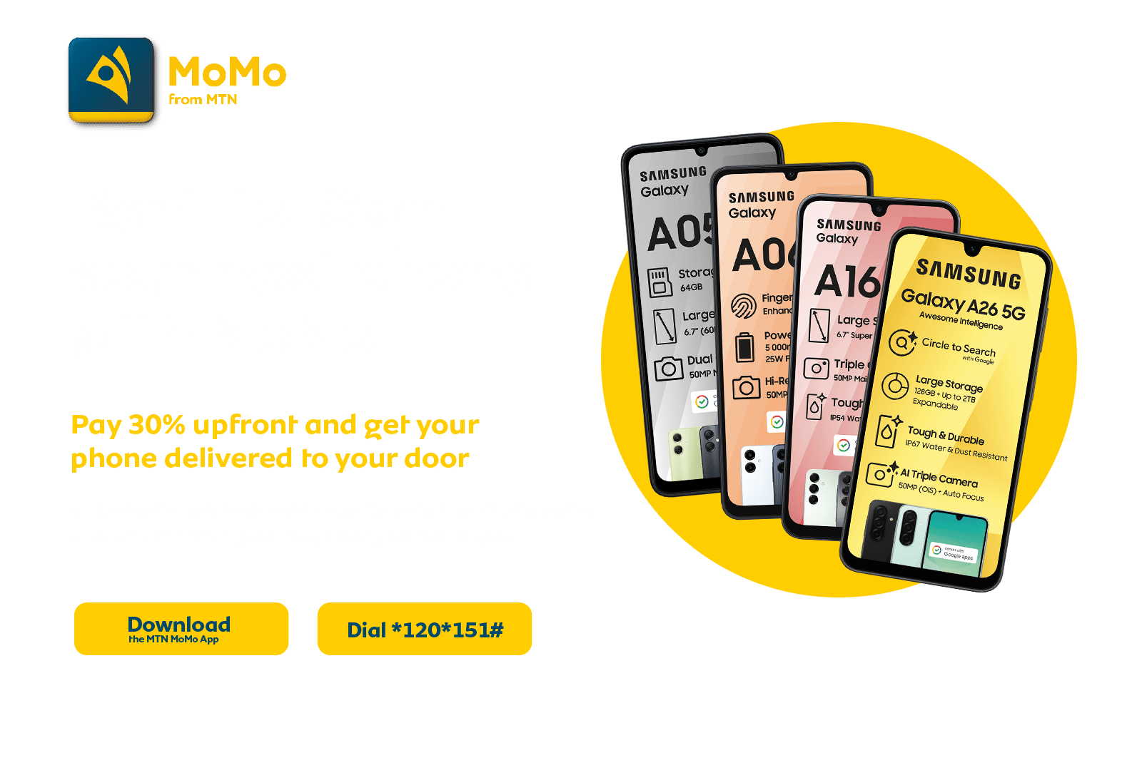 MoMo by MTN: Rent-to-own Samsung Galaxy phones. Pay 30% upfront, no credit checks.