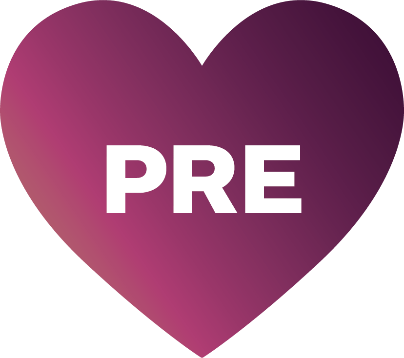 A purple heart icon with a gradient, featuring the white capital letters "PRE" in the center.