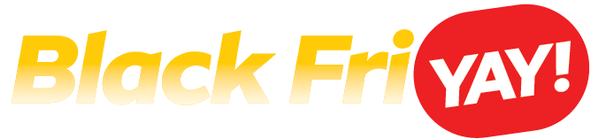 Yellow 'Black Fri' and white 'YAY!' in red circle on green background.