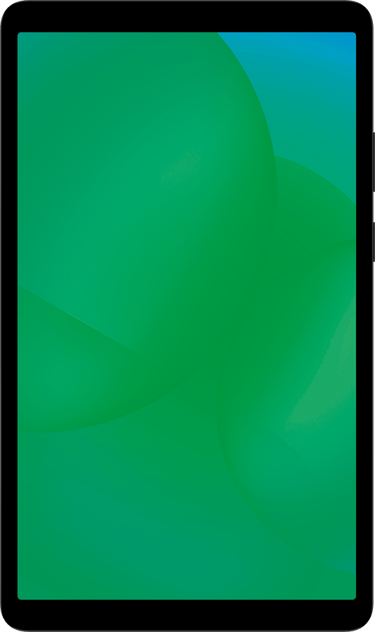 A tablet displaying an abstract green and blue background.