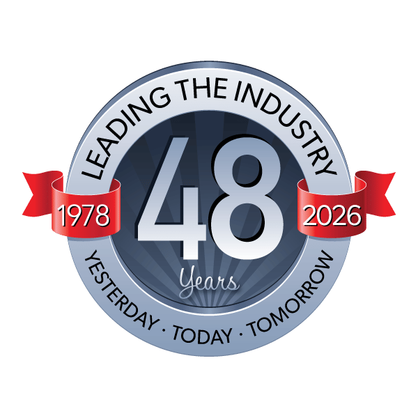 Emblem celebrating 48 years of industry leadership, from 1978 to 2026, spanning yesterday, today, and tomorrow.