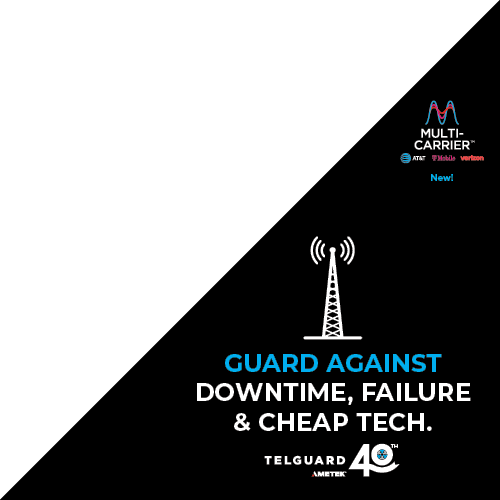 Telguard Multi-Carrier ad, highlighting multi-carrier support (AT&T, T-Mobile, Verizon) for reliable tech.