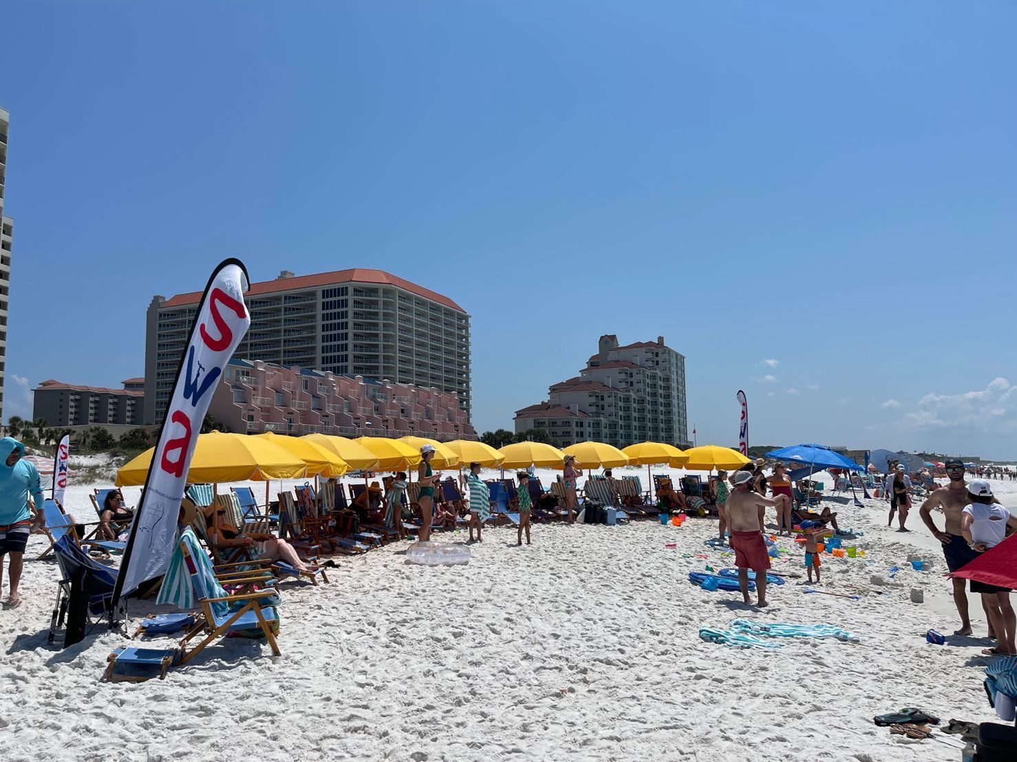 People on beach, Sky, Building, Travel, Umbrella