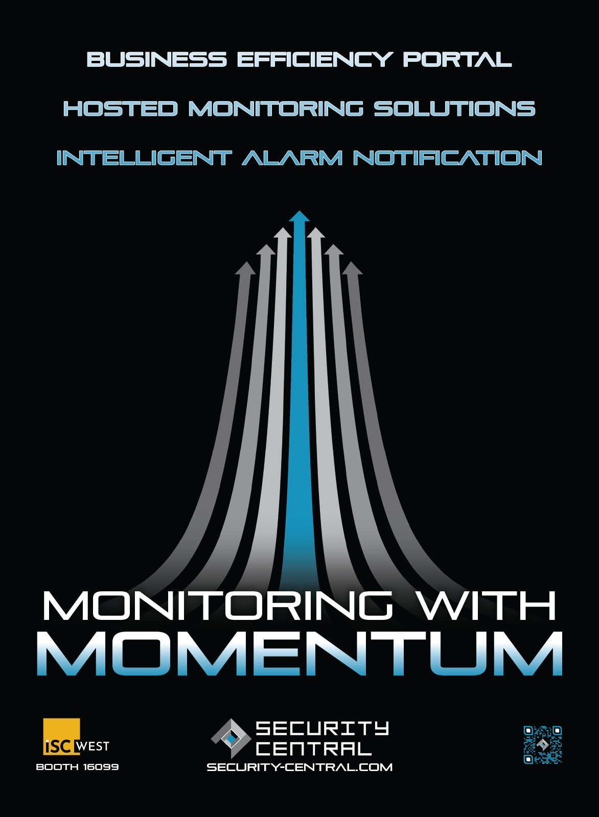 Security Central ad: "Monitoring with Momentum," offering business efficiency and alarm solutions.