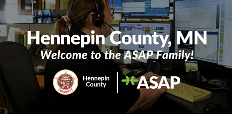 Person at computer workstation with "Hennepin County, MN Welcome to the ASAP Family!" text and logos.