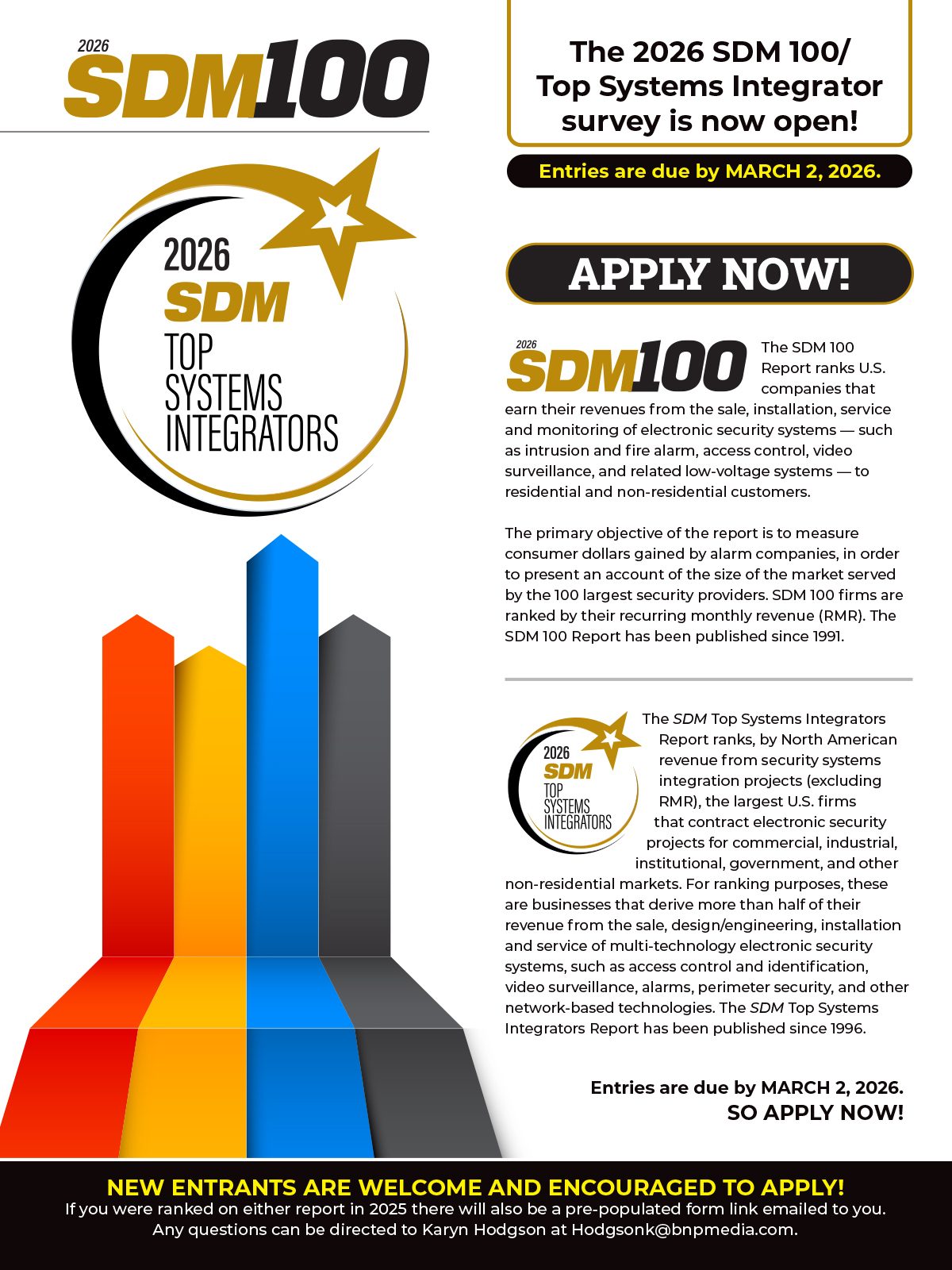2026 SDM 100/Top Systems Integrator survey. Apply by March 2, 2026. New entrants encouraged.