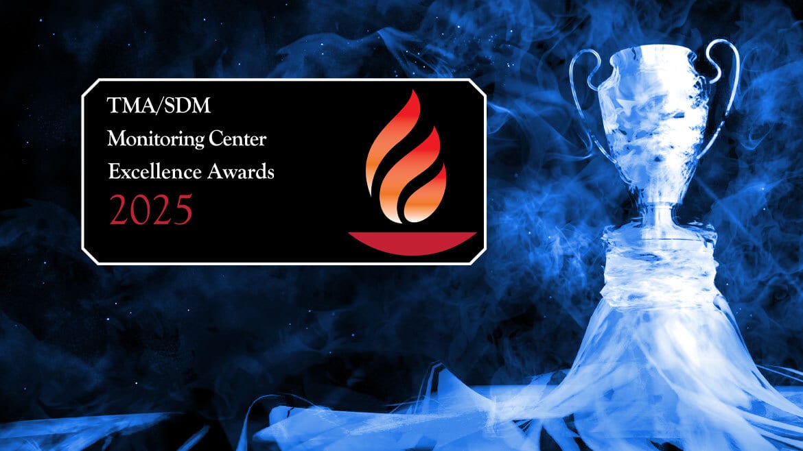 Blue trophy, flame logo, and "TMA/SDM Excellence Awards 2025" text.