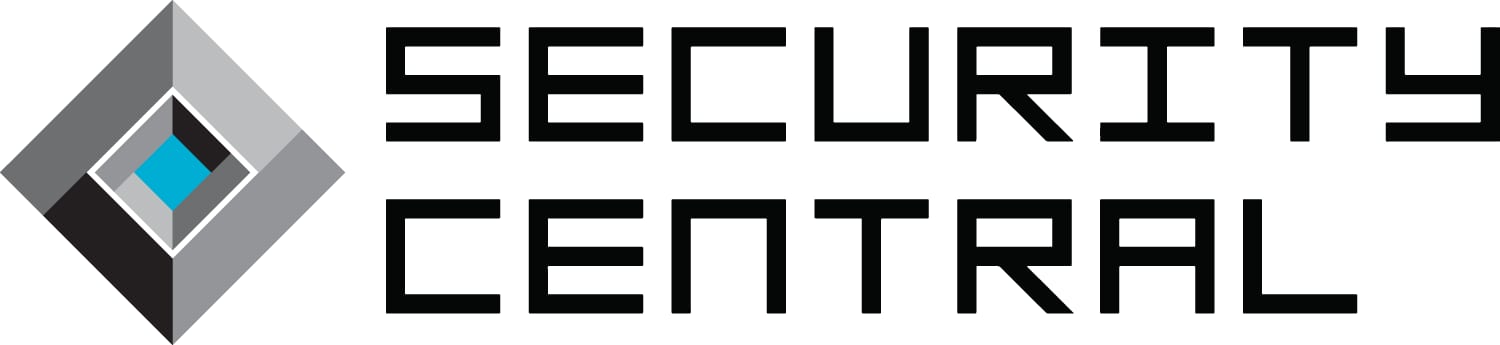 3D gray/blue diamond logo next to black blocky text "SECURITY CENTRAL".