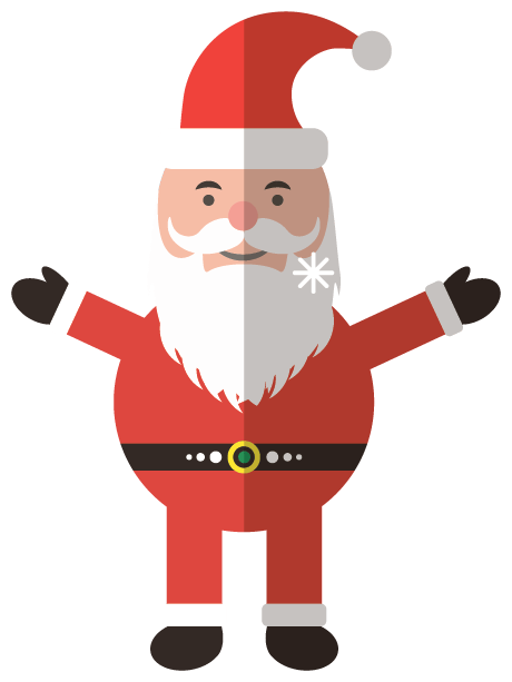 Flat illustration of Santa Claus with open arms.