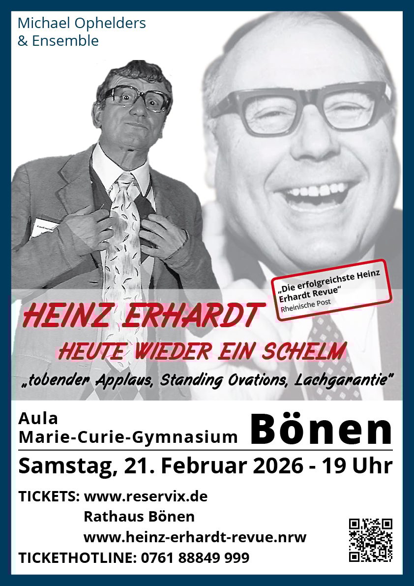 Poster for "Heinz Erhardt: Heute Wieder Ein Schelm" show by Michael Ophelders, with event details.