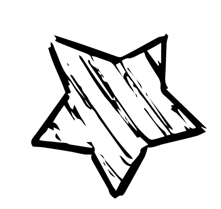 Scribbled black star on a dark green background.