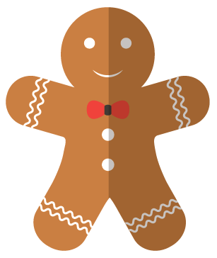 Gingerbread man with a red bow tie and white icing.