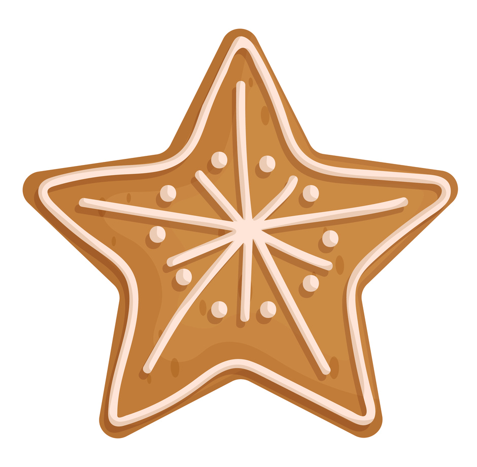 A star-shaped gingerbread cookie decorated with white icing.