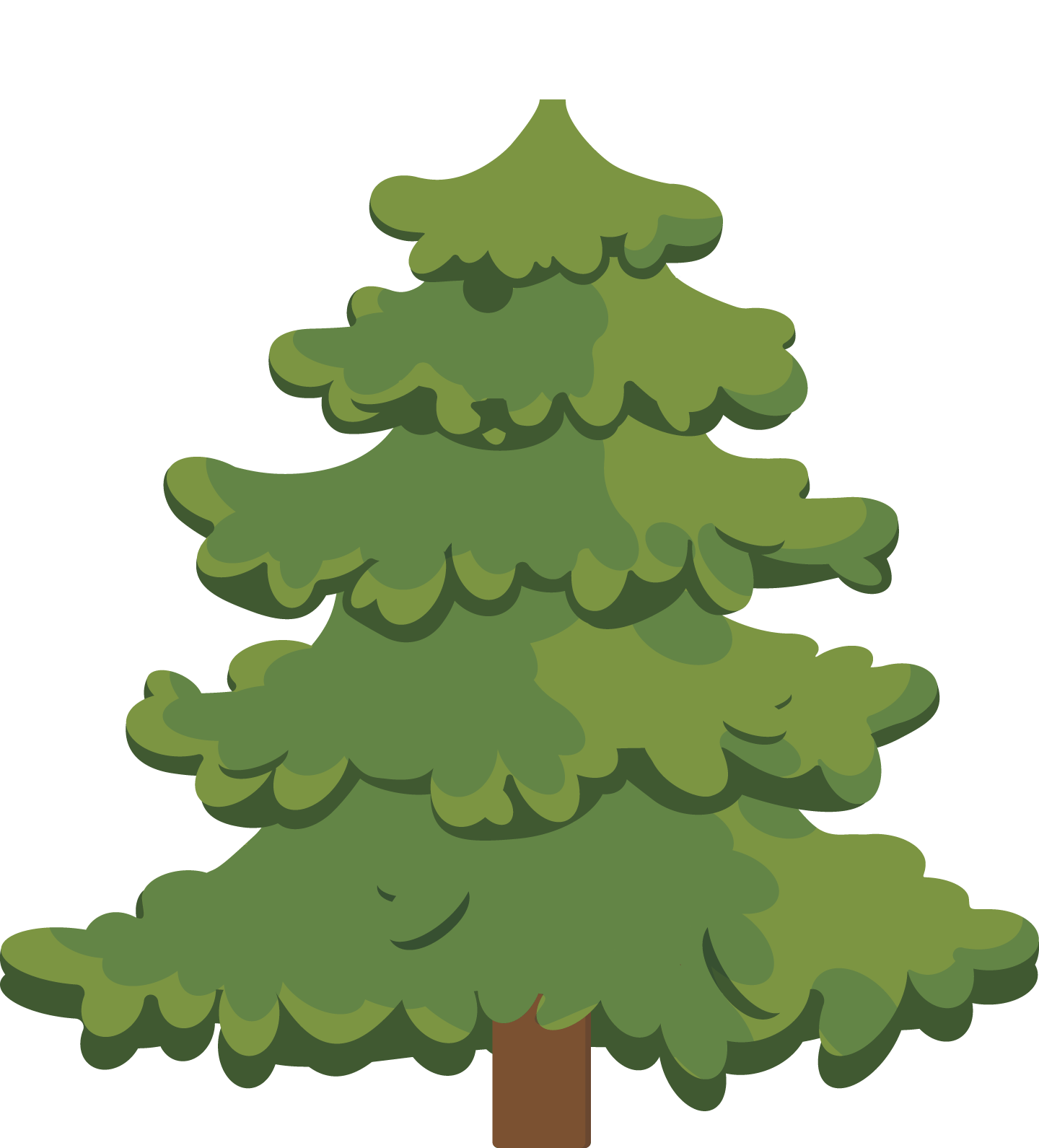 Simple cartoon green Christmas tree with a brown trunk.