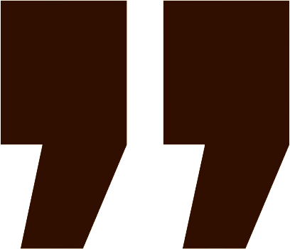 Two large, brown quotation marks with gold outlines on a dark green background.