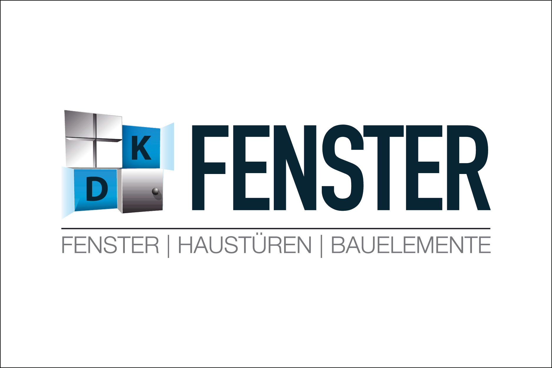 Logo with stylized window/door elements, letters K & D, and text 'FENSTER | HAUSTÜREN | BAUELEMENTE'.