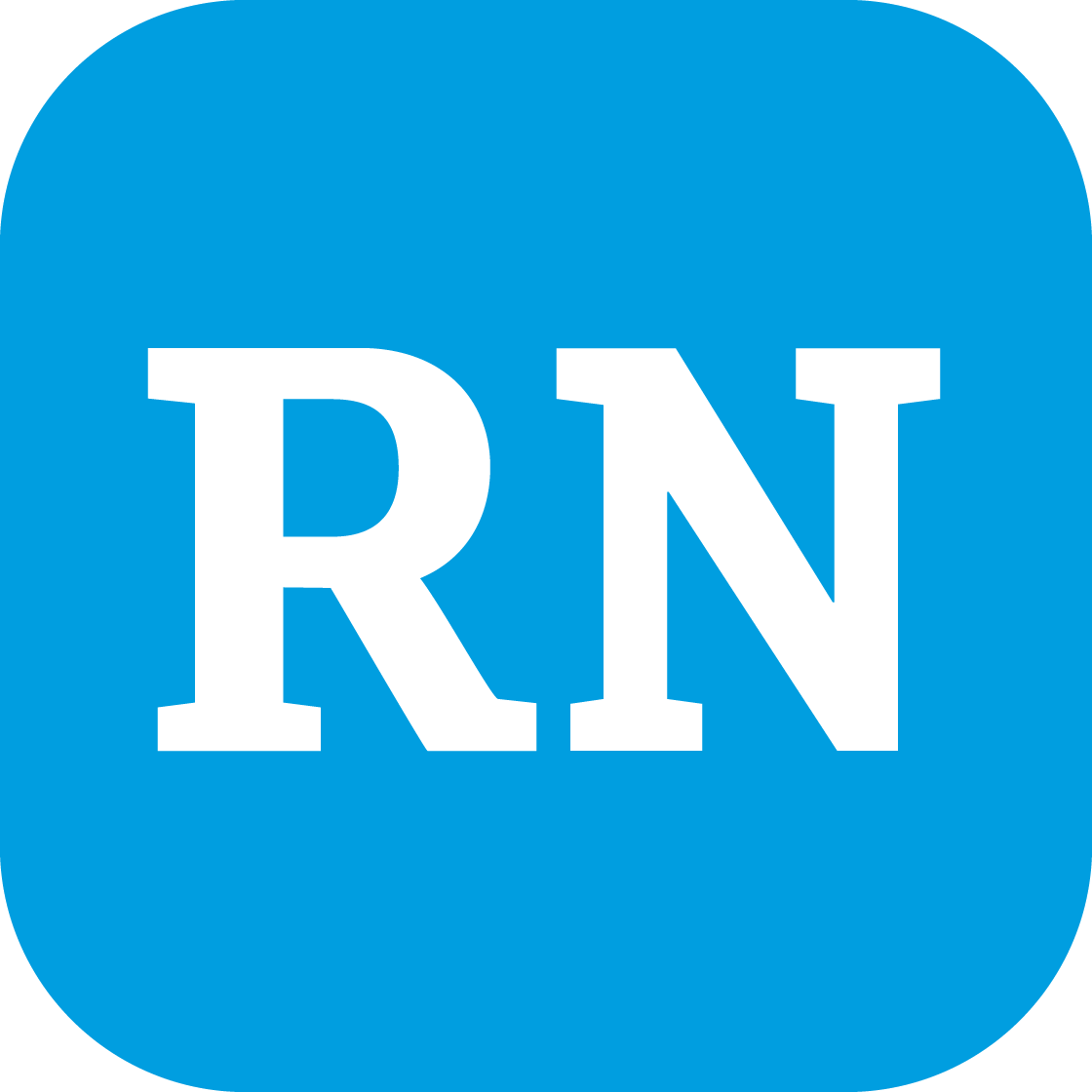 White letters "RN" on a blue rounded square background.