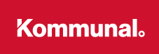 Kommunal. logo, white text on red background.