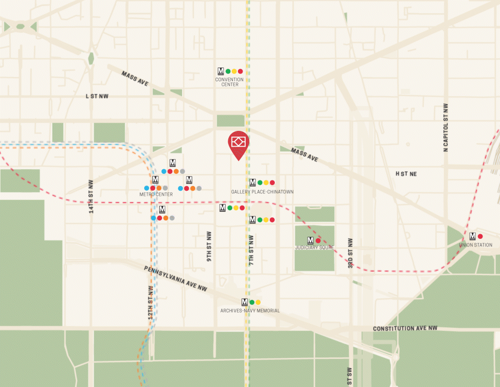 Map of Washington D.C. metro and streets, with a red pin marking a central location.