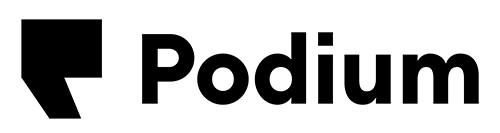 Black Podium logo with stylized P icon.