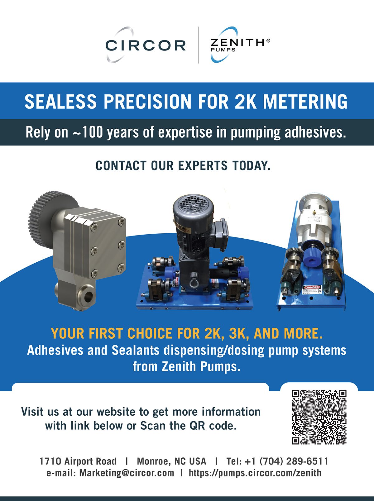 Zenith Pumps sealess precision pumps for 2K adhesives metering & dispensing.