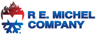 R. E. Michel Company logo with red flames and a blue snowflake.
