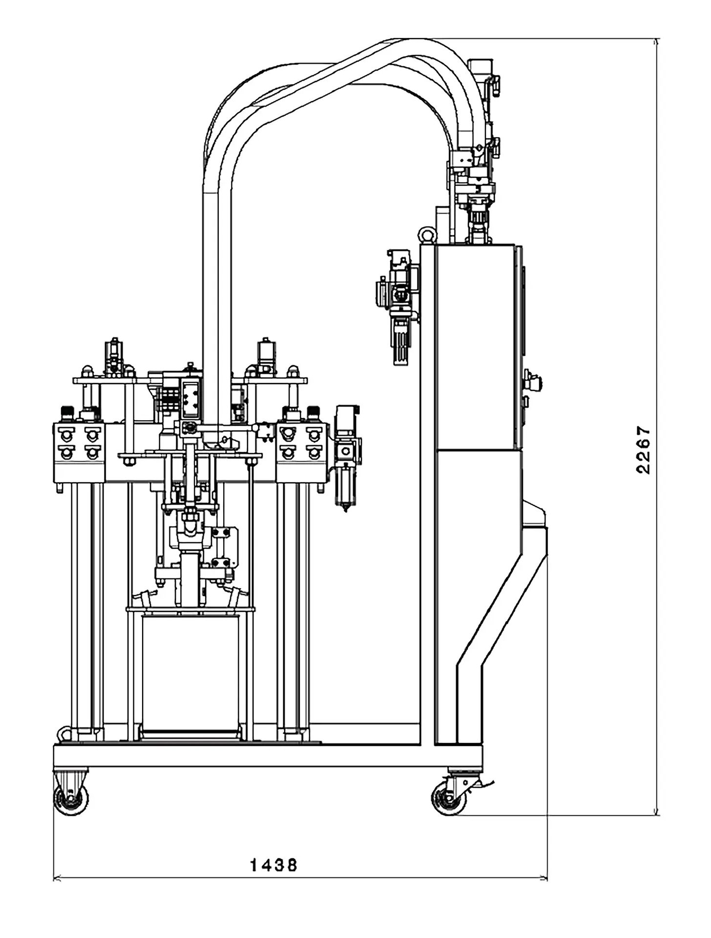 Technical drawing of industrial machine. Dimensions: 1438, 2267.