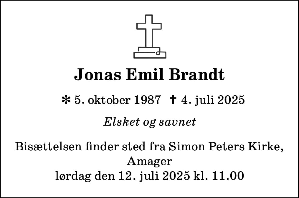 Eksempel på færdig dødsannonce med navn, dato og tekst