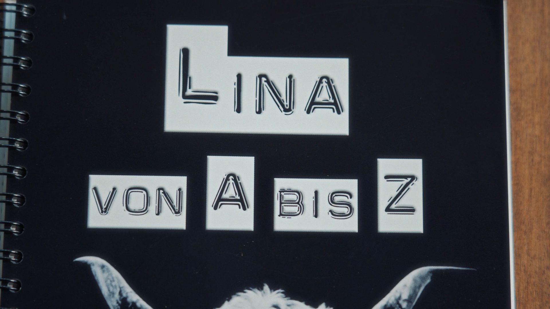 Black spiral-bound book cover with "LINA VON A BIS Z" in white blocks with outlined text.