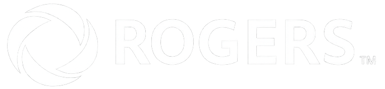 Rogers logo: white text "ROGERSâ„¢" next to a swirling circular icon.