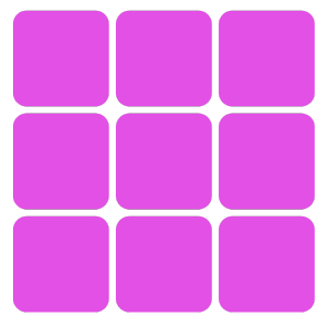 Rounded pink squares in a 3x3 grid on dark green.