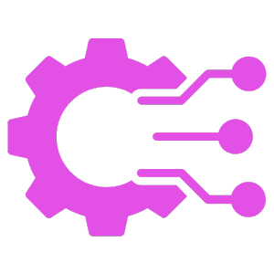 Pink gear and digital circuit icon.