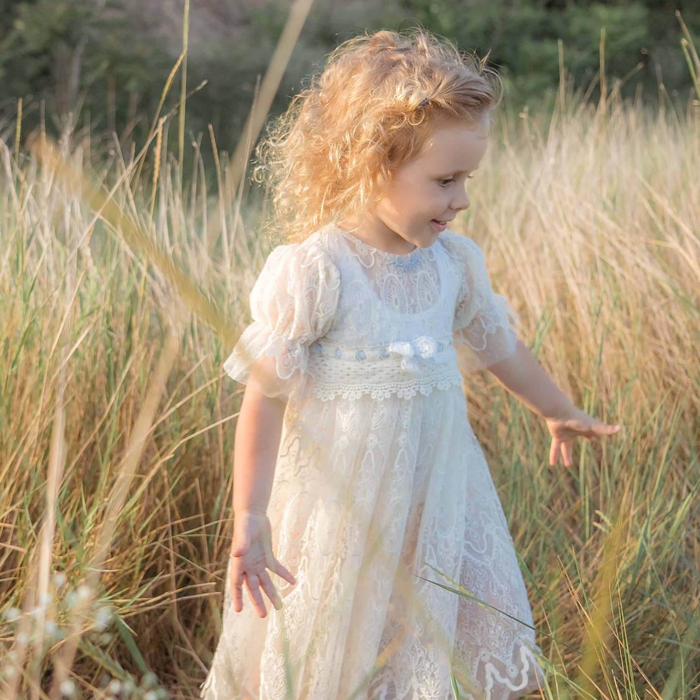 Baby &#x26; toddler clothing, People in nature, One-piece garment, Head, Hand, Arm, Plant, Happy, Sleeve, Dress