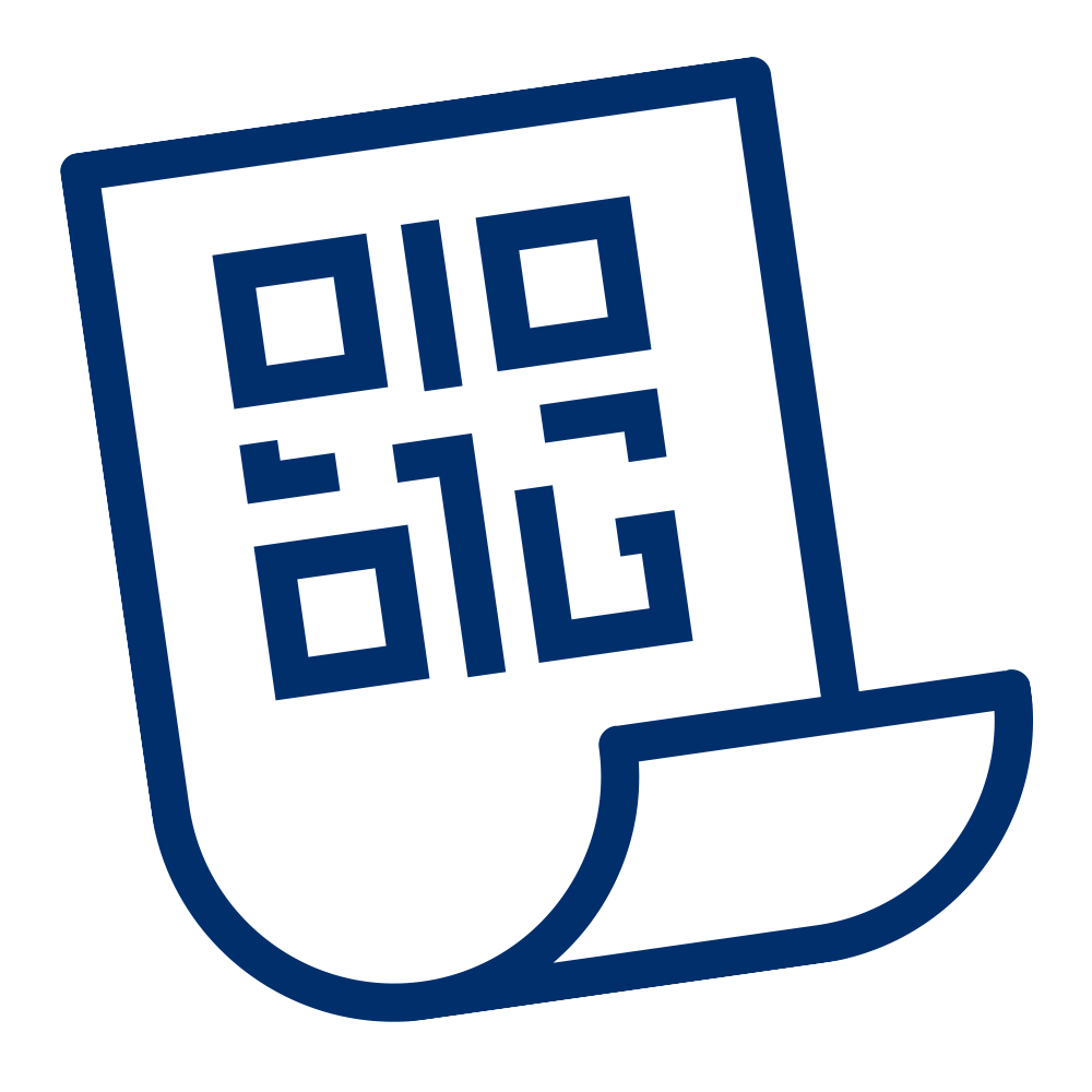 An icon depicting a QR code on a document or piece of paper, often used for scanning information.