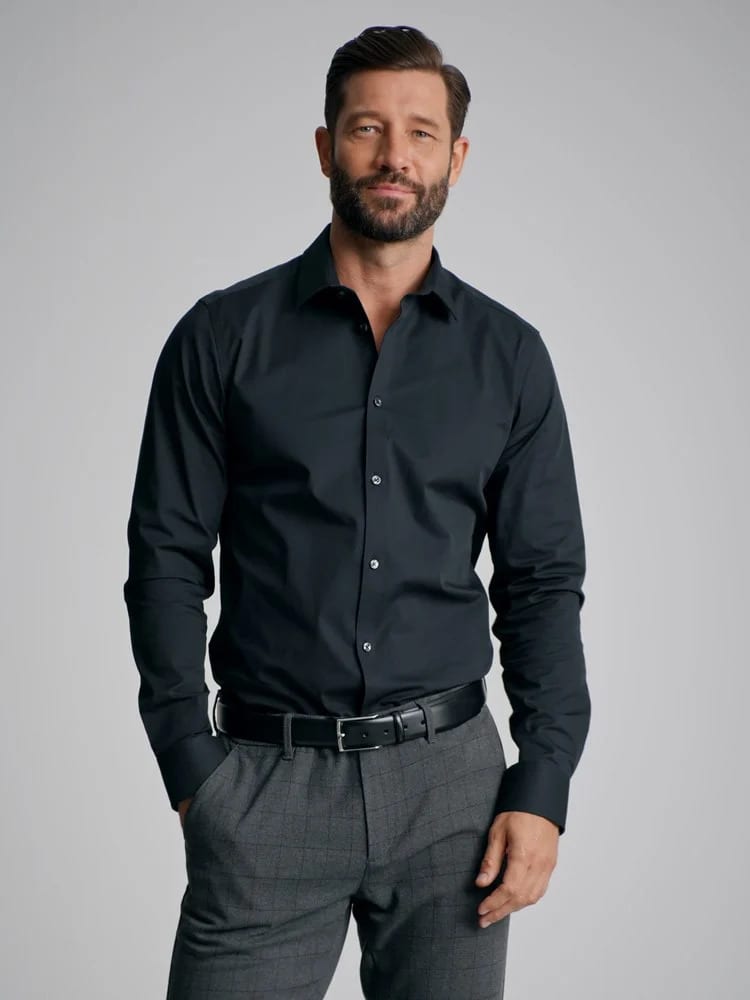Dress shirt, Human body, Hair, Head, Trousers, Arm, Beard, Jaw, Sleeve