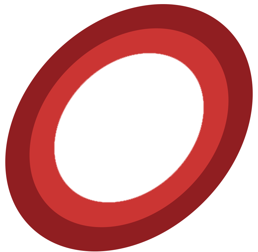 A red oval shape with a darker red shadow on a dark green background.