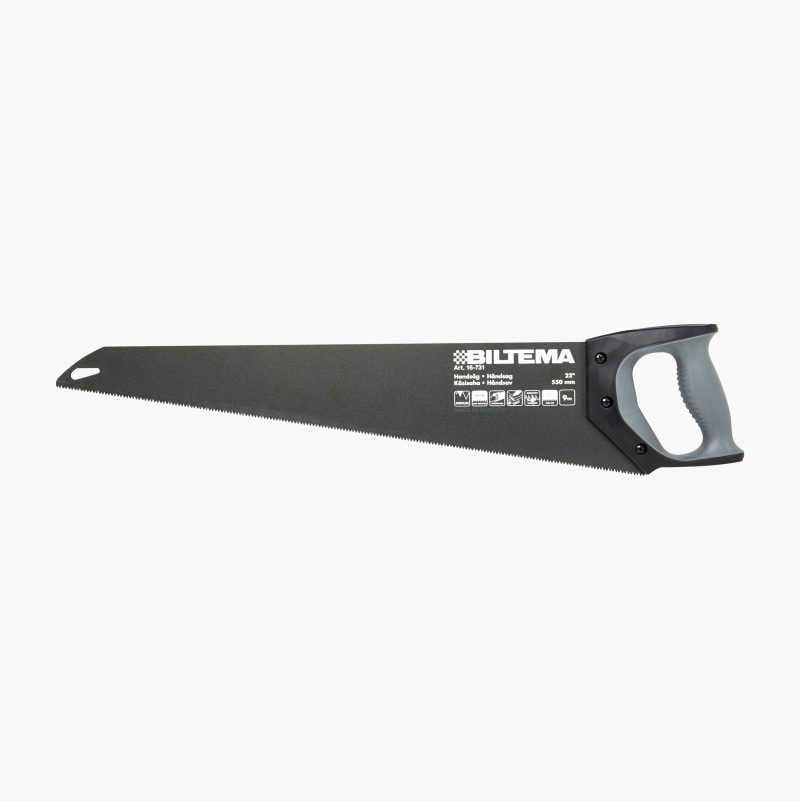 A black hand saw with a grey ergonomic handle, featuring the "BILTEMAL" brand.