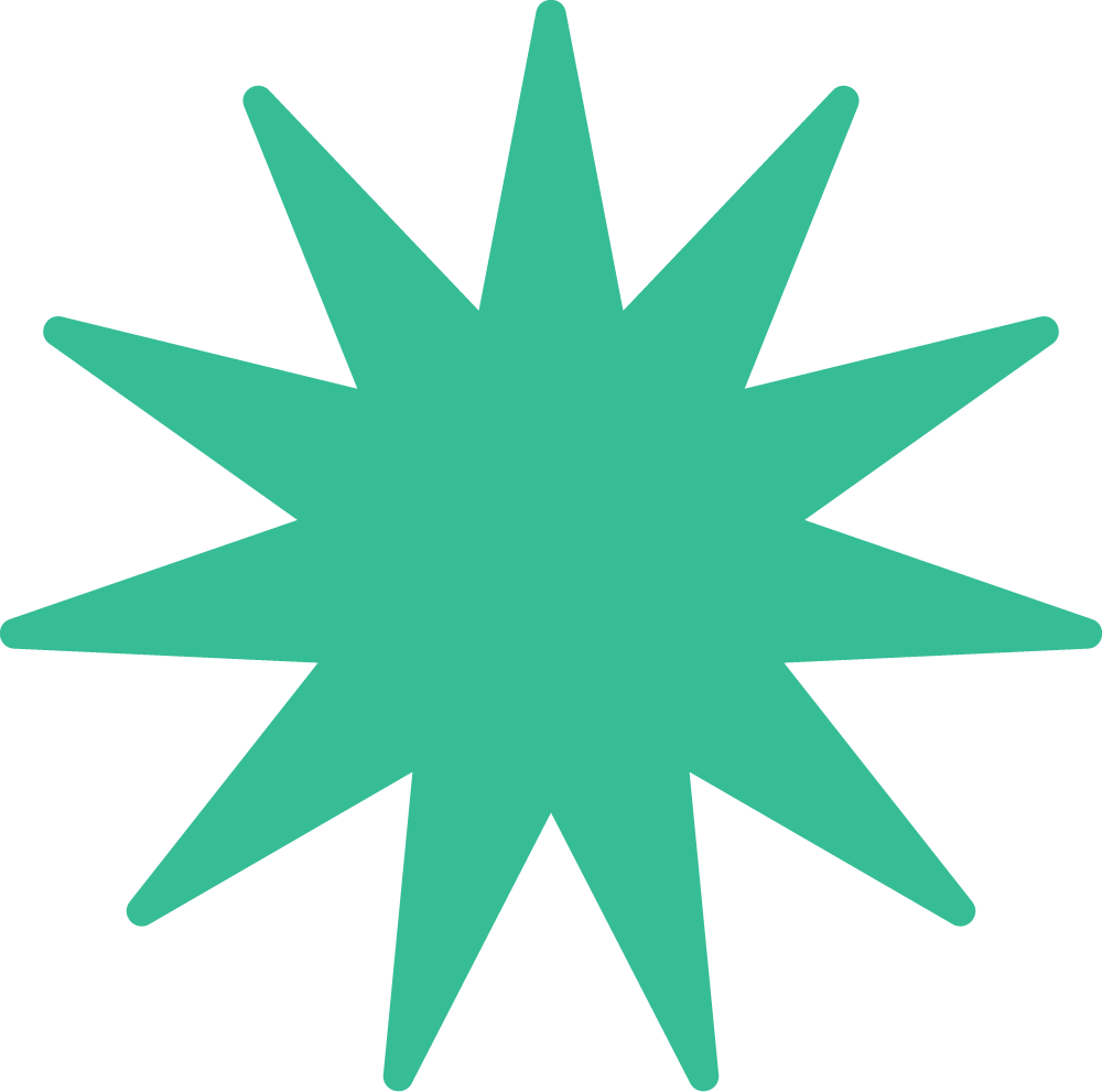 Teal 12-point starburst shape.