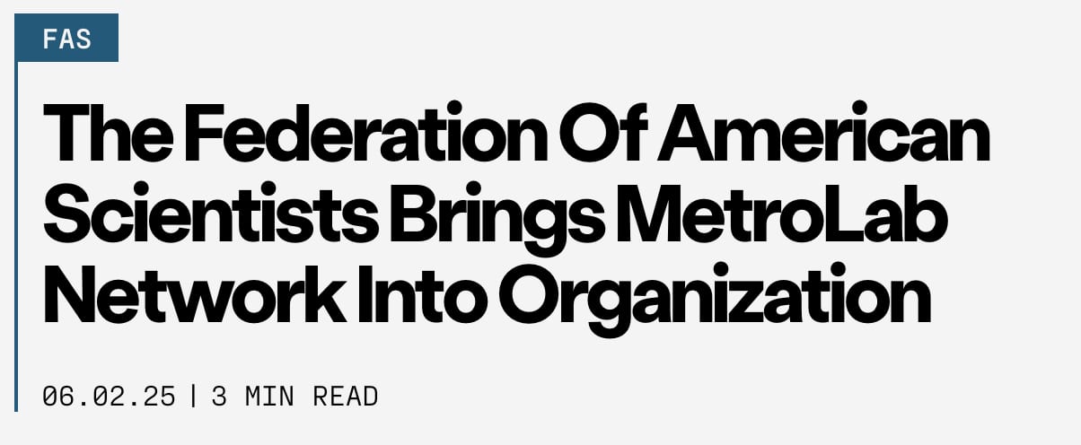 Headline: Federation of American Scientists integrates MetroLab Network.