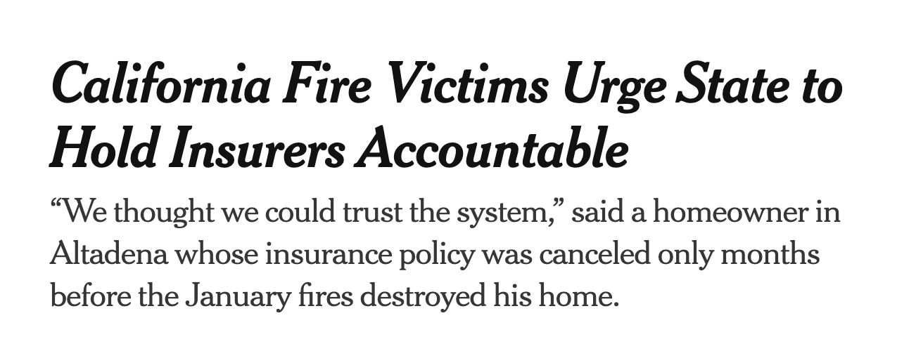 California fire victims urge state to hold insurers accountable after canceled policies.